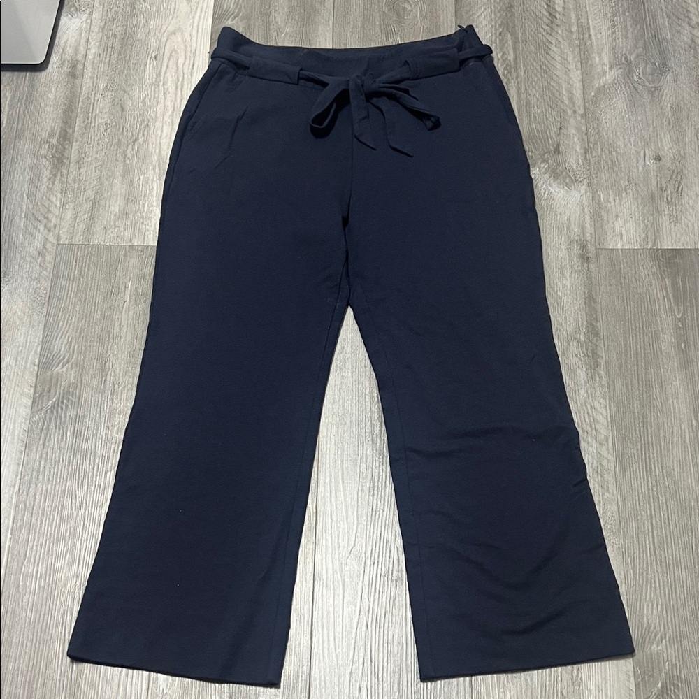 CAbi Navy Cropped Wide-Leg Tie-Waist Pants
